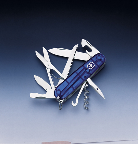 Нож складной Victorinox Huntsman, 91 mm, 15 функций, полупрозрачный синий