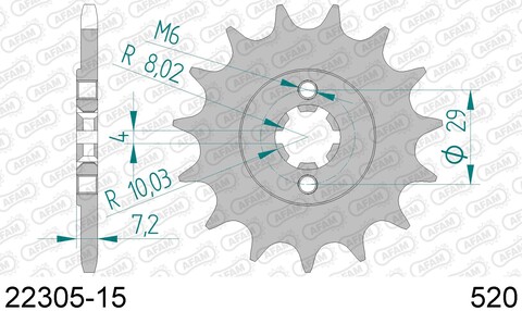 22305-15 звезда передняя (ведущая) стальная , 520, AFAM