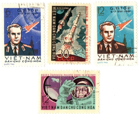Марки Космос 4 шт. Вьетнам 1961, 62 гг. Титов Гагарин XF