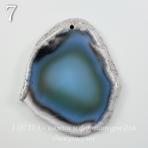 Подвеска Срез Агата, цвет - дымчатый голубой (№7 (54х47 мм))