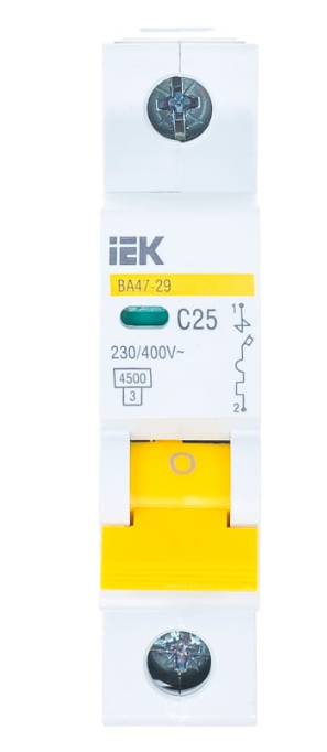 Выключатель автоматический 25А 1п однополюсный характеристика С 4,5кА BA47-29 MVA20-1-025-C IEK