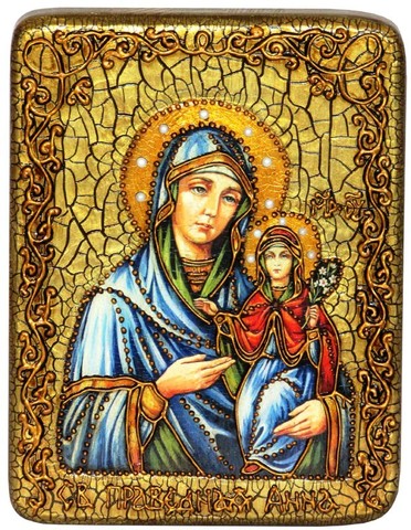 Инкрустированная икона Святая праведная Анна, мать Пресвятой Богородицы 20х15см на натуральном дереве в подарочной коробке