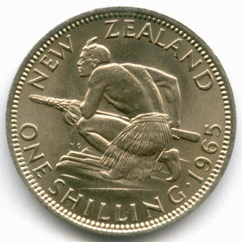 1 шиллинг 1965 год. Новая Зеландия (Елизавета II). Медно-никель, диаметр 23,6 мм. AUNC