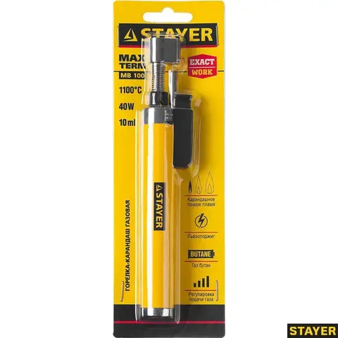 STAYER MaxTerm, MB 100, 1100°С, автономная газовая горелка с пьезоподжигом (55560)