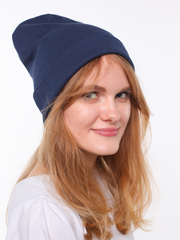 Шапка beanie хлопковая удлиненная модель с отворотом