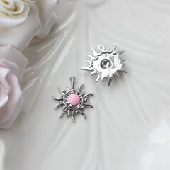 Подвеска Солнце с эмалью, розовый, 22*19 мм, родий, П1035