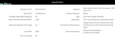 Пропеллер карбоновый VZ 30x12 T-Motor (пара)