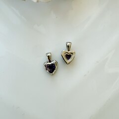 Подвеска Сердце с тёмно-сиреневым фианитом, 12*8 мм, родий, П294