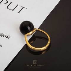 Кольцо Perlus. Черный нефрит, золочение