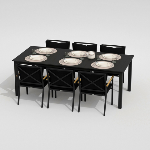 Обеденная группа Ideal Patio  ДОЛЛА ФЕСТА плюс каркас карбон, стол алюминий 220, ткань черная