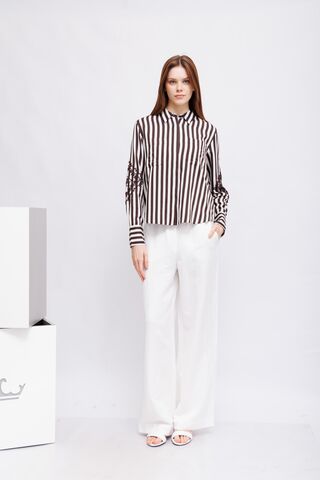 Monari Блуза из хлопка с модалом в полоску с кружевом