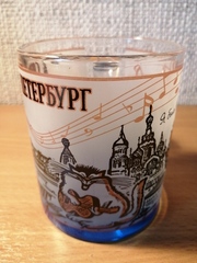 Кружка 300 мл стекло с видами Петербурга с ЦВЕТНЫМ ДНОМ.