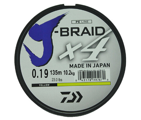 Купить шнур плетеный Daiwa J-Braid X4 135м 0,19мм желтая