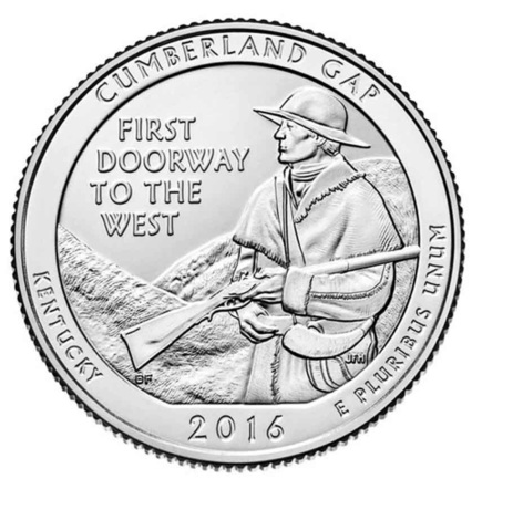 25 центов 32-й парк США Камберленд Гэп 2016 г.  (двор P)