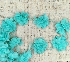 Тесьма текстиль цветок на сетке, ш. 6,5 см, св. мята