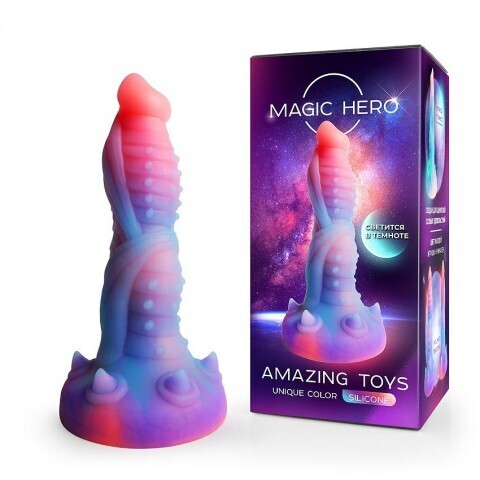Фаллоимитатор с шипами Magic Hero разноцветный, светится в темноте (L 190 мм, D 46 мм)