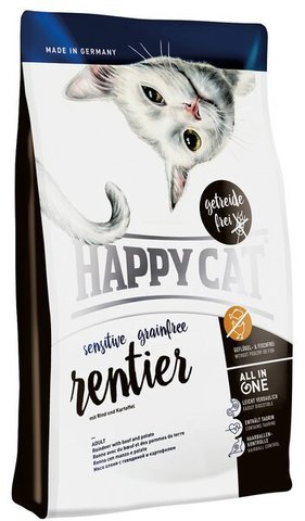 купить Happy Cat Sensitive Grainfree Rentier сухой корм для кошек с чувствительным пищеварением с олениной, говядиной, картофелем и морковью