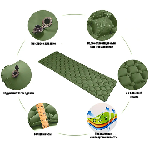 Картинка коврик надувной Skully WQ-mat-190x58x6 olive - 3