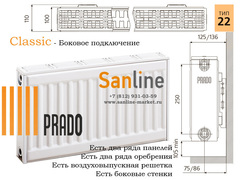 Радиатор Prado Classic Тип 22x300x1000 Боковая подводка