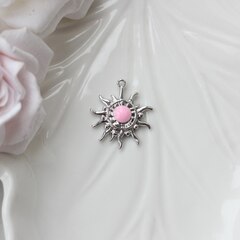 Подвеска Солнце с эмалью, розовый, 22*19 мм, родий, П1035