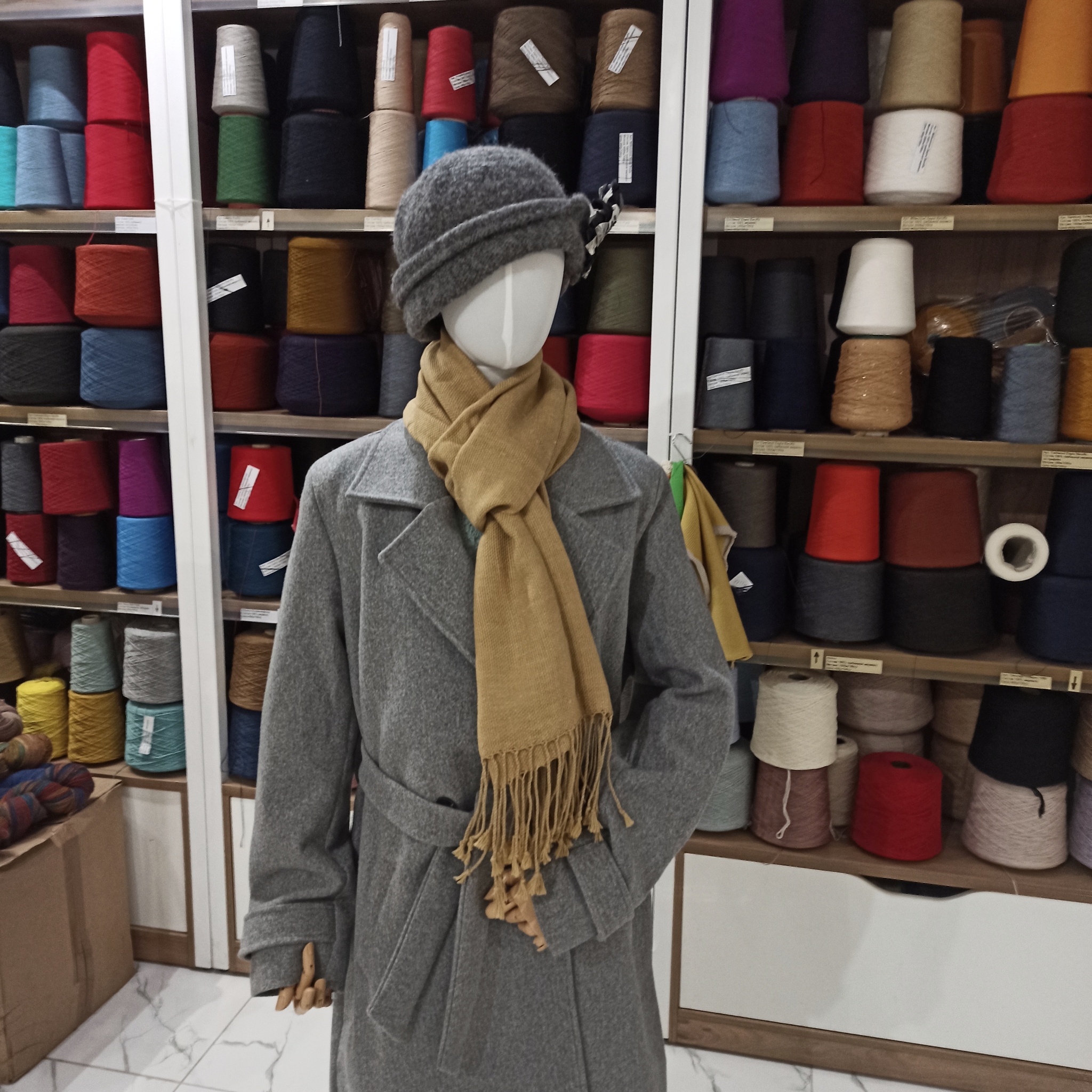 Домотканный шарф из кашемира с льном и шелком Горчица