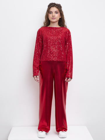 Костюм брючный праздничный с пайетками для девочки красный