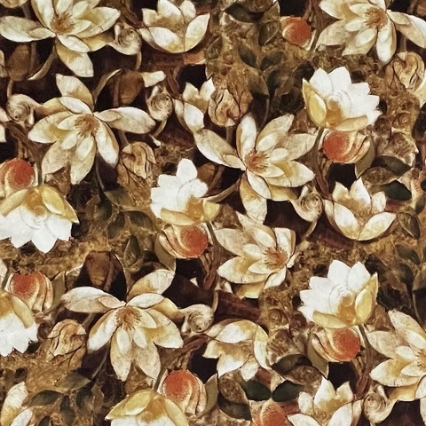 БЕЖЕВЫЕ МАГНОЛИИ НА ШОКОЛАДНОМ ФОНЕ - 100% ХЛОПОК