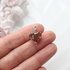 Подвеска Сердце с кофейным фианитом, 14 мм, родий, П181