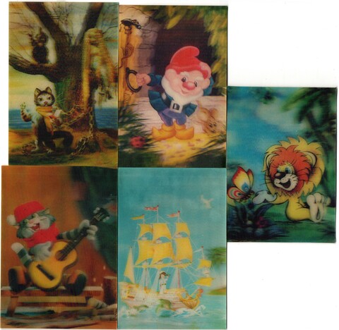 № 67 Набор из 5 переливных (стерео) Календариков . Мультфильмы СССР 1987, 1990 гг.