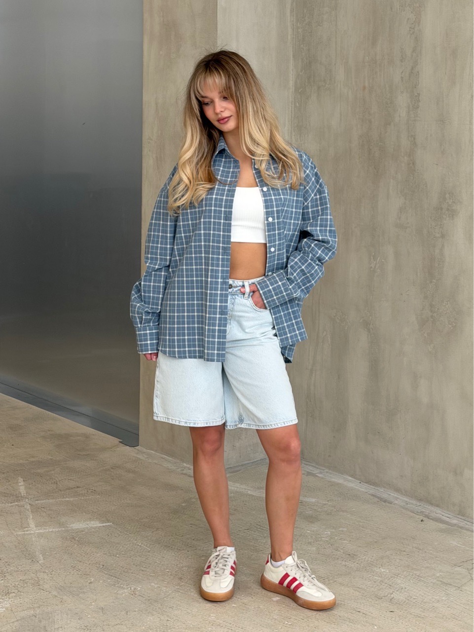 Рубашка из вареного хлопка, голубая