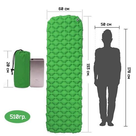 Картинка коврик надувной Skully WQ-mat-190x58x6 olive - 4