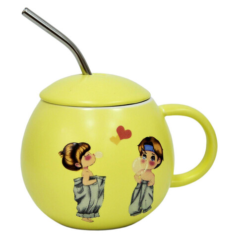 Керамическая кружка с крышкой, желтый, 430мл