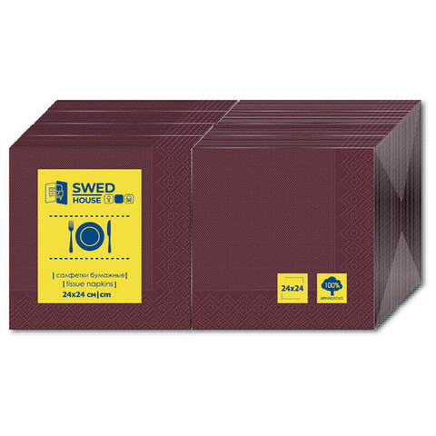 Салфетки бумажные 1 сл 24 см 400 л Swed House бордовый