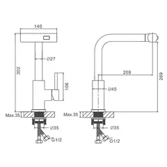 Смеситель для кухни BELZ B74811-3 выдвижной излив, нержавеющая сталь, графит