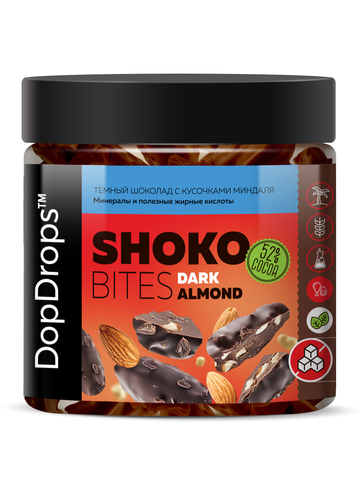 Темный шоколад с кусочками миндаля “Шоко Байтс Дарк Альмонд” (“Shoko Bites Dark Almond”) 230г
