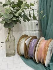 Лента органза с золотой нитью (4см*9,14 м), Белый