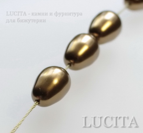 5821 Хрустальный жемчуг Сваровски Crystal Antique Brass  грушевидный 11х8 мм