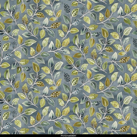 ПРЕДЗАКАЗ, ЗЕЛЕНЫЕ ВЕТВИ НА СЕРОМ, 100% хлопок