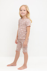 пижама  для девочки  К 1632/кофейный,маленькие яблочки