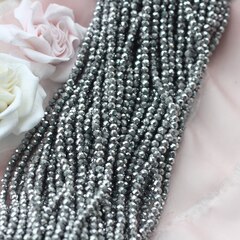 Гематин гематит, граненый шарик, 3 мм, серебро, 1 нить, ГМ096