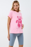 Футболка для беременных 18116 розовый-отпечаток мишки ярко-розовый
