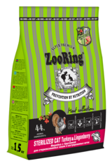ZooRing Adult сухой корм для стерилизованных кошек (индейка с брусникой) 1,5 кг