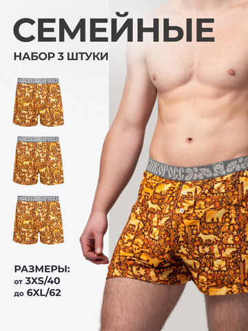 Комплект из 3-х семейных трусов - «Праздничный лес»