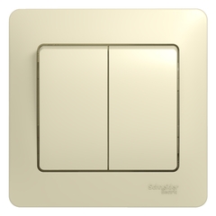 Schneider Electric Glossa Бежевый Выключатель 2-клавишный схема 5, в сборе с рамкой IP20 скрытая установка GSL000252