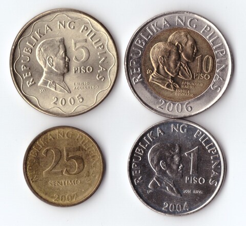 Филиппины. Набор 4 шт. 10,5,1 песо, 25 сентимо 2004-2007 гг. UNC