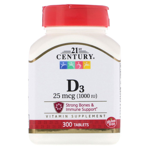 21st Century, Vitamin D3, 25 mcg (1,000 IU), 300 Tablets