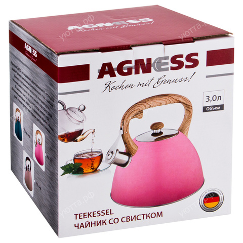 Чайник Agness со свистком 3 л - Розовый - купить 2