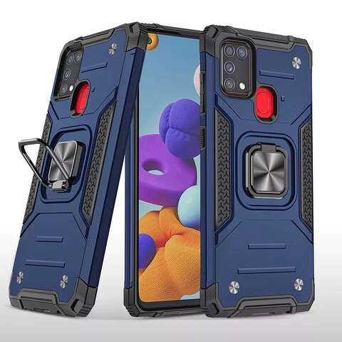 Противоударный чехол Strong Armour Case с кольцом для Samsung Galaxy M31 (Синий)