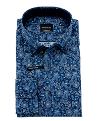 Рубашка Venti Modern Fit 193276400-150 с растительным принтом в темно-синей гамме