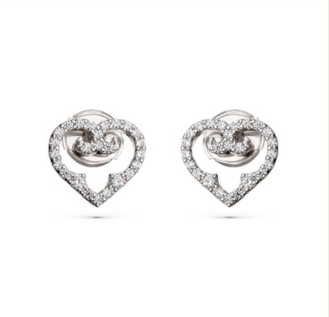 Stud Earrings, Heart, Rhodium,Cubic Zircons